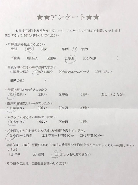  患者様の声 をいただきました。