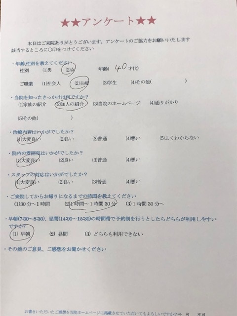  患者様の声 をいただきました。