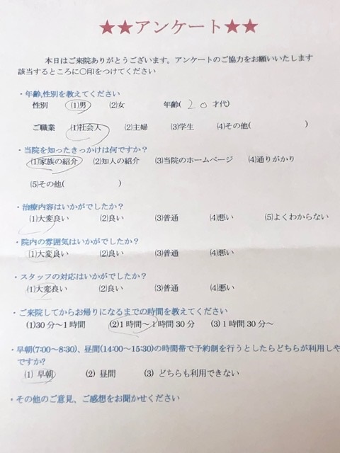  患者様の声 をいただきました。