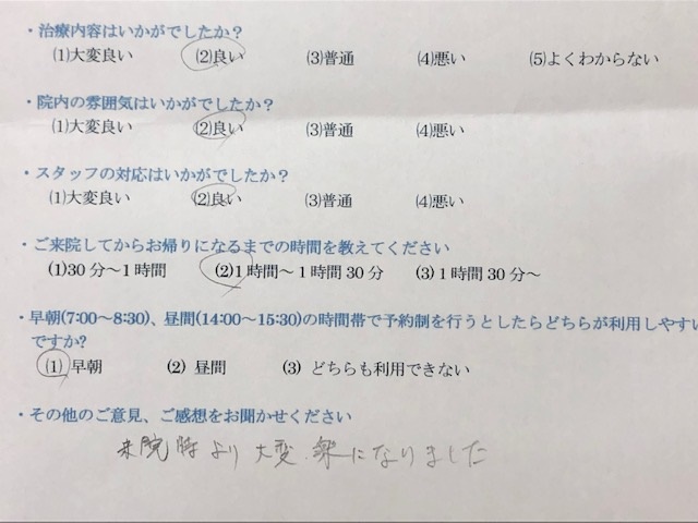 来院時より　と 患者様の声 をいただきました。