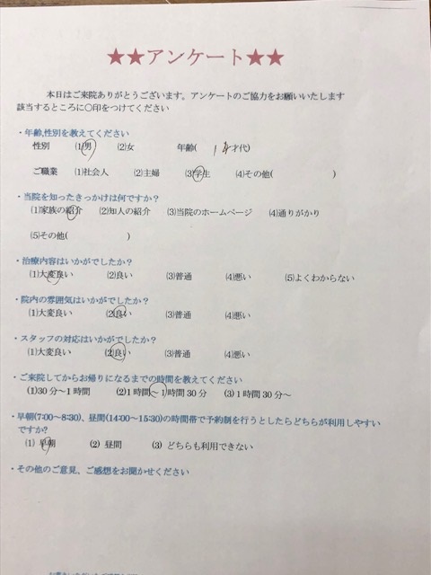  患者様の声 をいただきました。