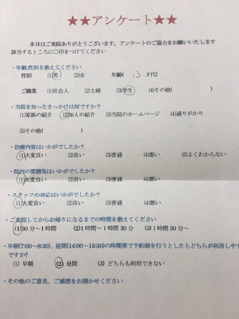  患者様の声 をいただきました。