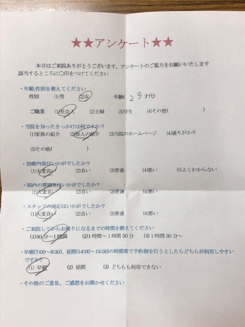  患者様の声 をいただきました。