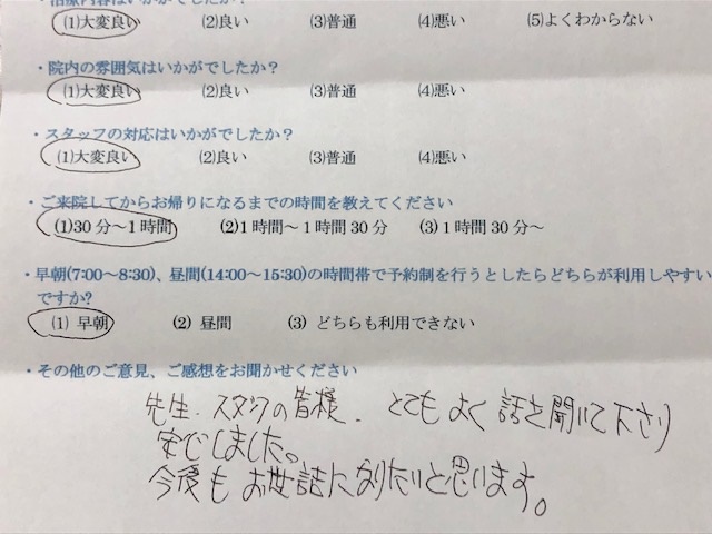 先生・スタッフの皆様　と 患者様の声 をいただきました。