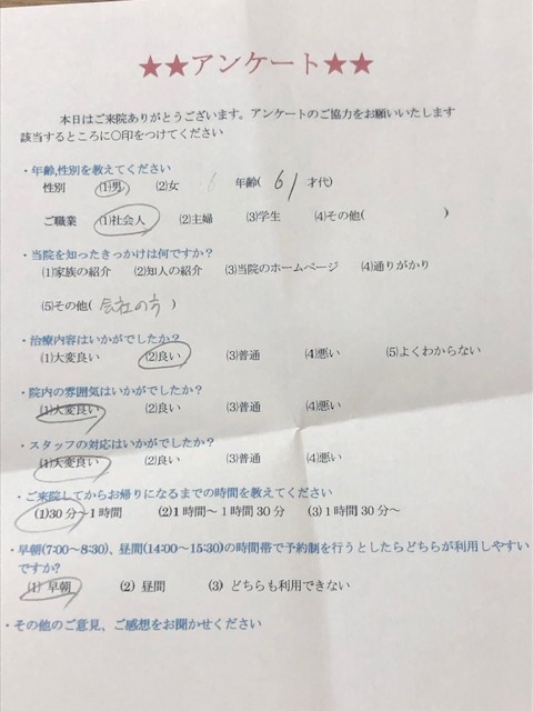  患者様の声 をいただきました。