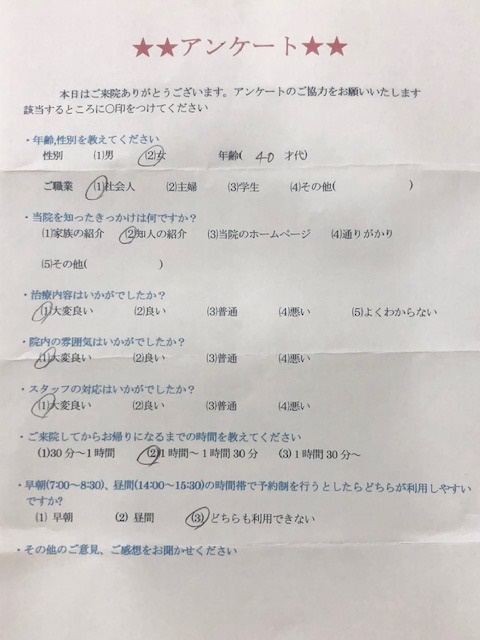  患者様の声 をいただきました。