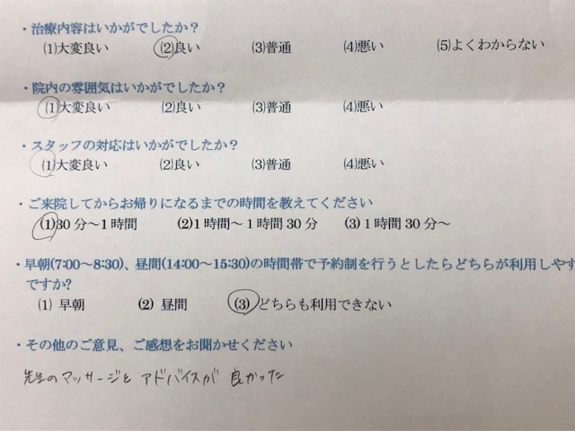先生のマッサージと　と 患者様の声 をいただきました。