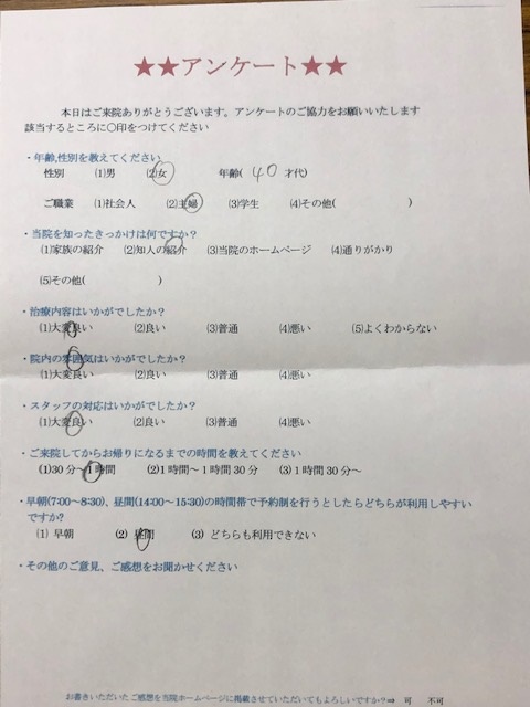  患者様の声 をいただきました。