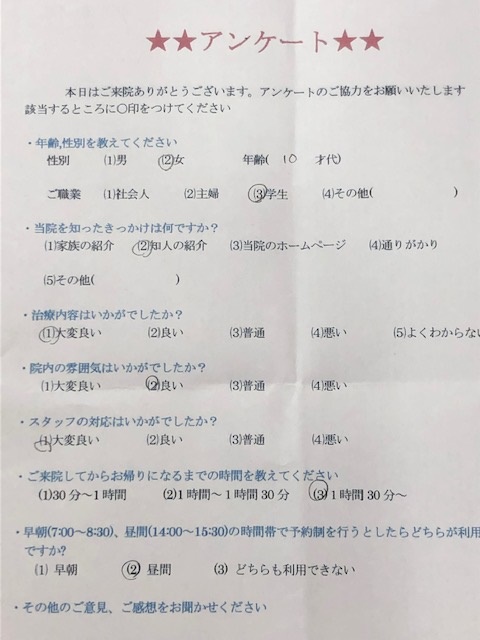  患者様の声 をいただきました。