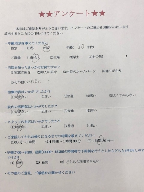  患者様の声 をいただきました。