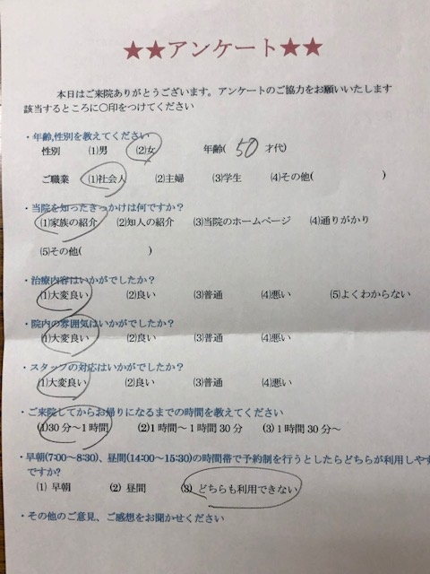 患者様の声をいただきました。