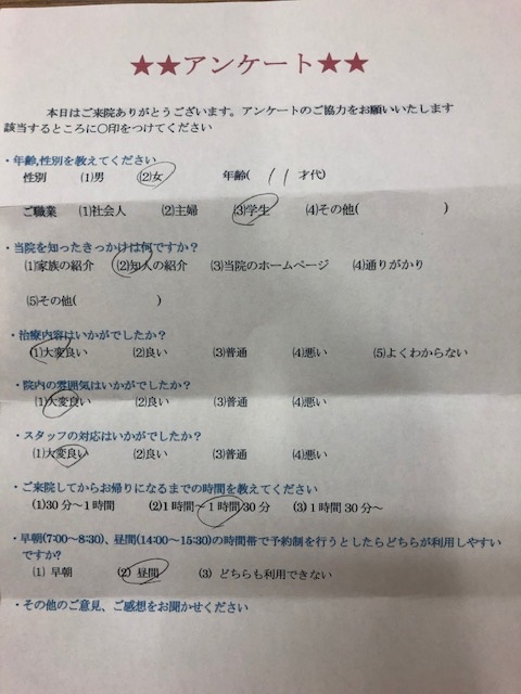 患者様の声をいただきました。