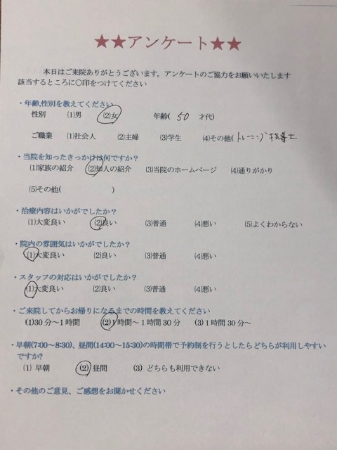 患者様の声をいただきました。