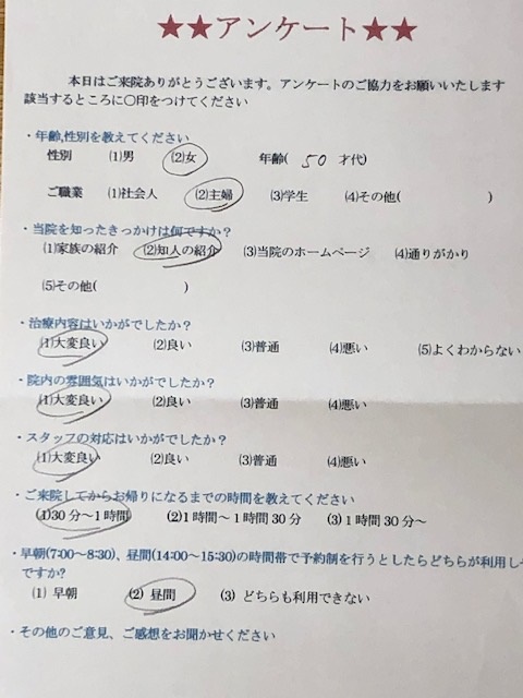 患者様の声をいただきました。