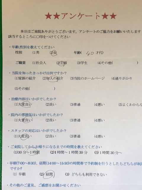 患者様の声をいただきました。