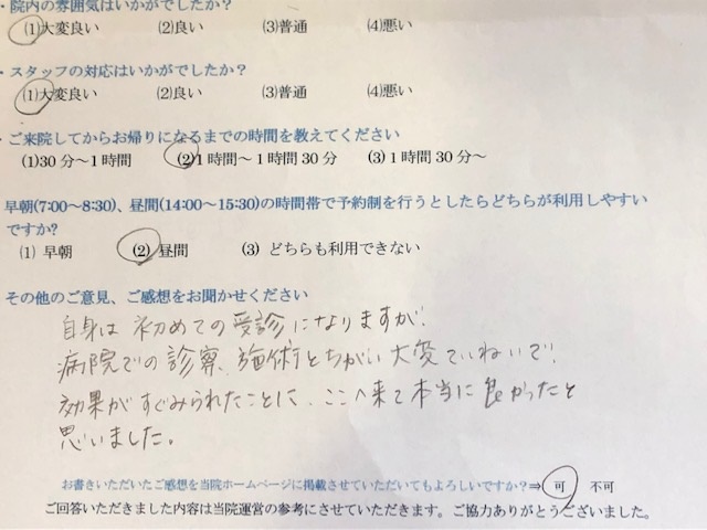 自身は初めての受診・・・　と患者様の声をいただきました。
