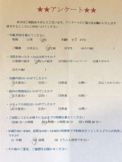 患者様の声をいただきました。