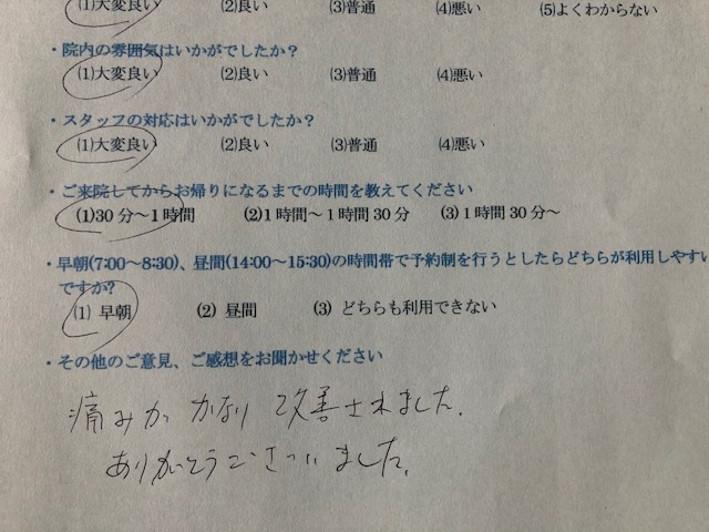 痛みがかなり改善されました。・・・と患者様の声をいただきました。