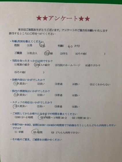 患者様の声を頂きました。