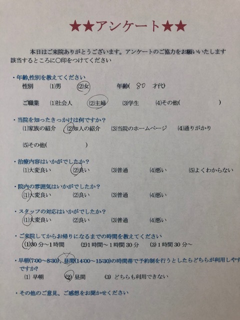 患者様の声を頂きました。