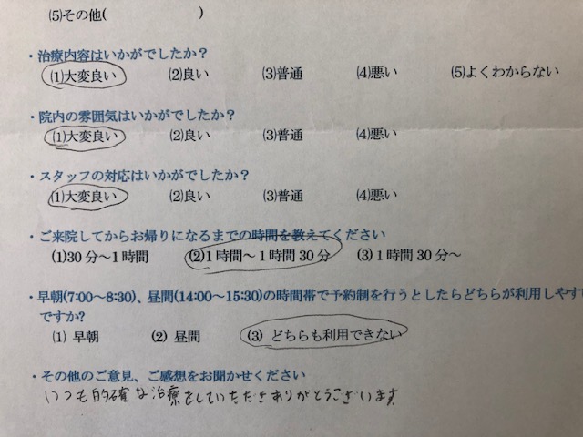 いつも的確な治療を・・・　と患者の声を頂きました。