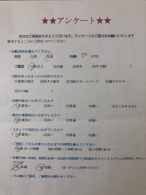 患者様の声を頂きました。