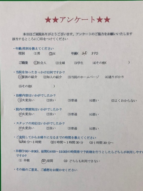 患者様の声を頂きました。