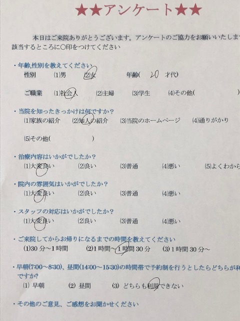 患者様の声を頂きました。