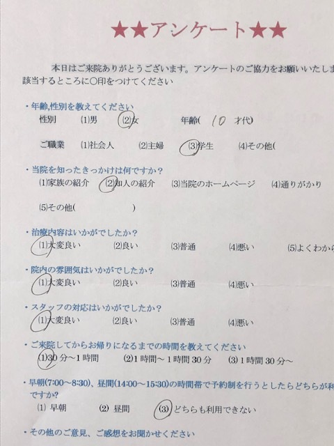 患者様の声を頂きました。