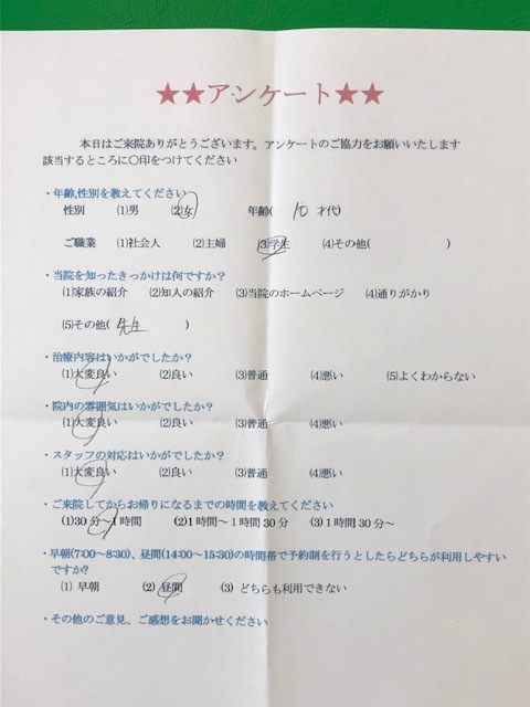 患者様の声を頂きました。