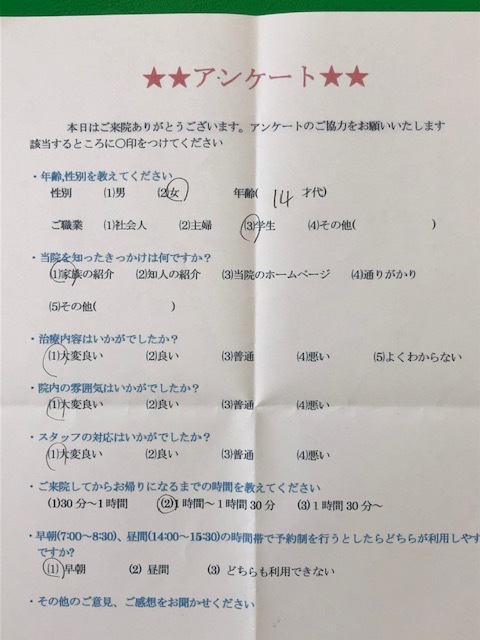 患者様の声を頂きました。