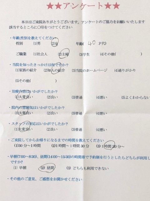 患者様の声を頂きました。
