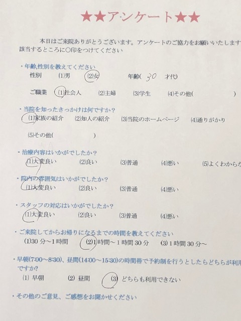 患者様の声を頂きました。