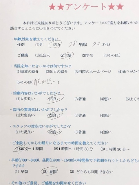 患者様の声を頂きました。