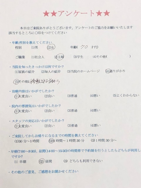 患者様の声を頂きました。
