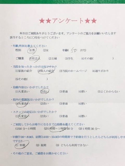 患者様の声を頂きました。