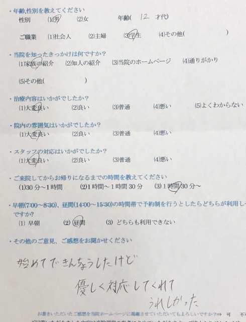 始めてできんちょうしたけど・・・・と患者様の声を頂きました。