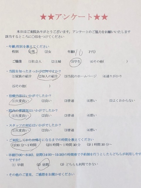 患者様の声を頂きました。