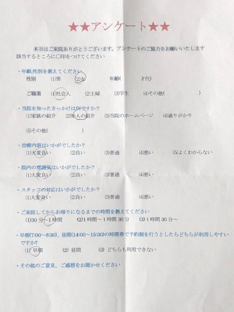 患者様の声を頂きました。