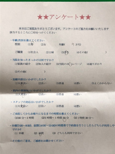 患者様の声を頂きました。