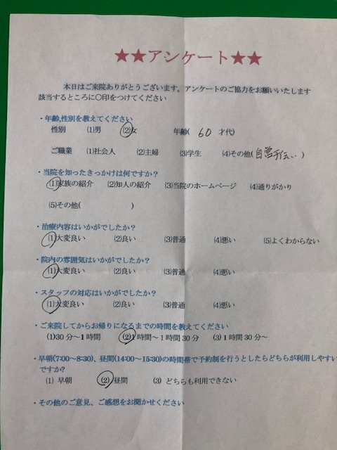 患者様の声を頂きました。