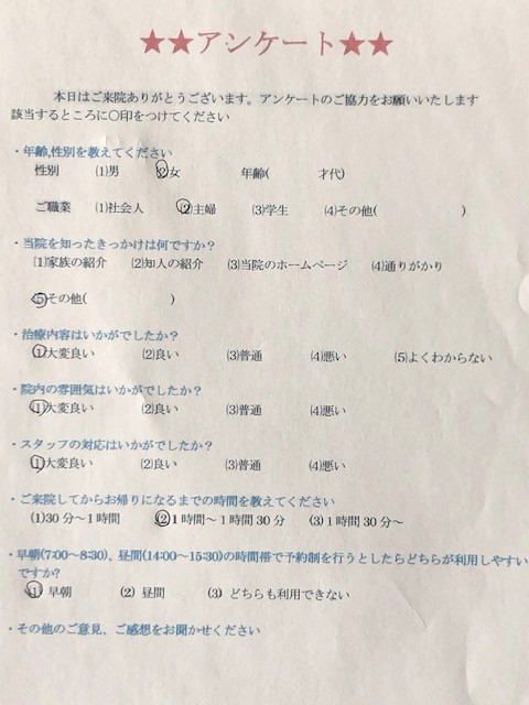 患者様の声を頂きました。