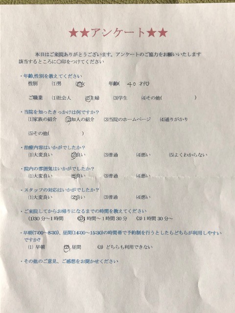 患者様の声を頂きました。