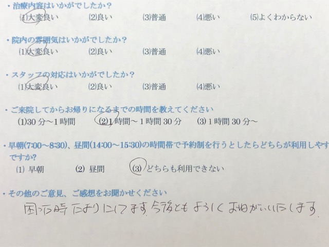 困った時たよりにしてます。今後ともよろしくおねがいいたします・・・・と患者様の声を頂きました。