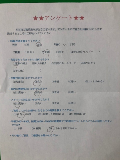 患者様の声を頂きました。