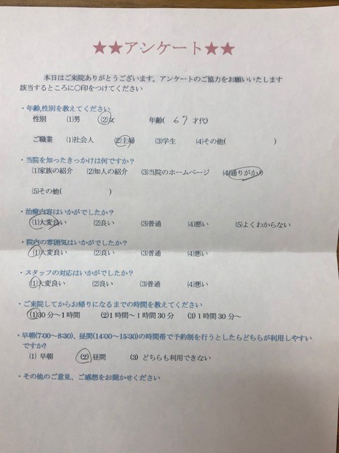 患者様の声を頂きました。