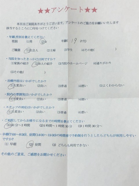 患者様の声を頂きました。