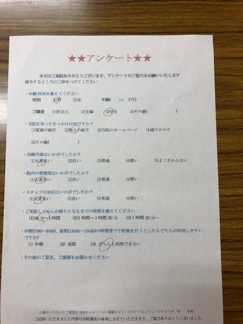 患者様の声を頂きました。