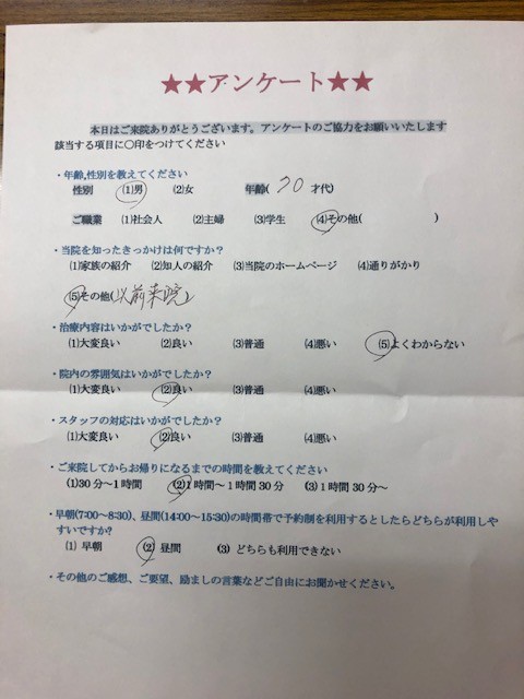 患者様の声を頂きました。