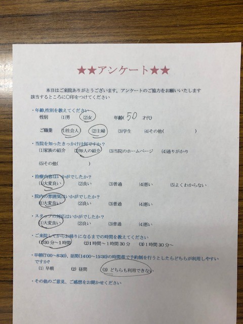 患者様の声を頂きました。